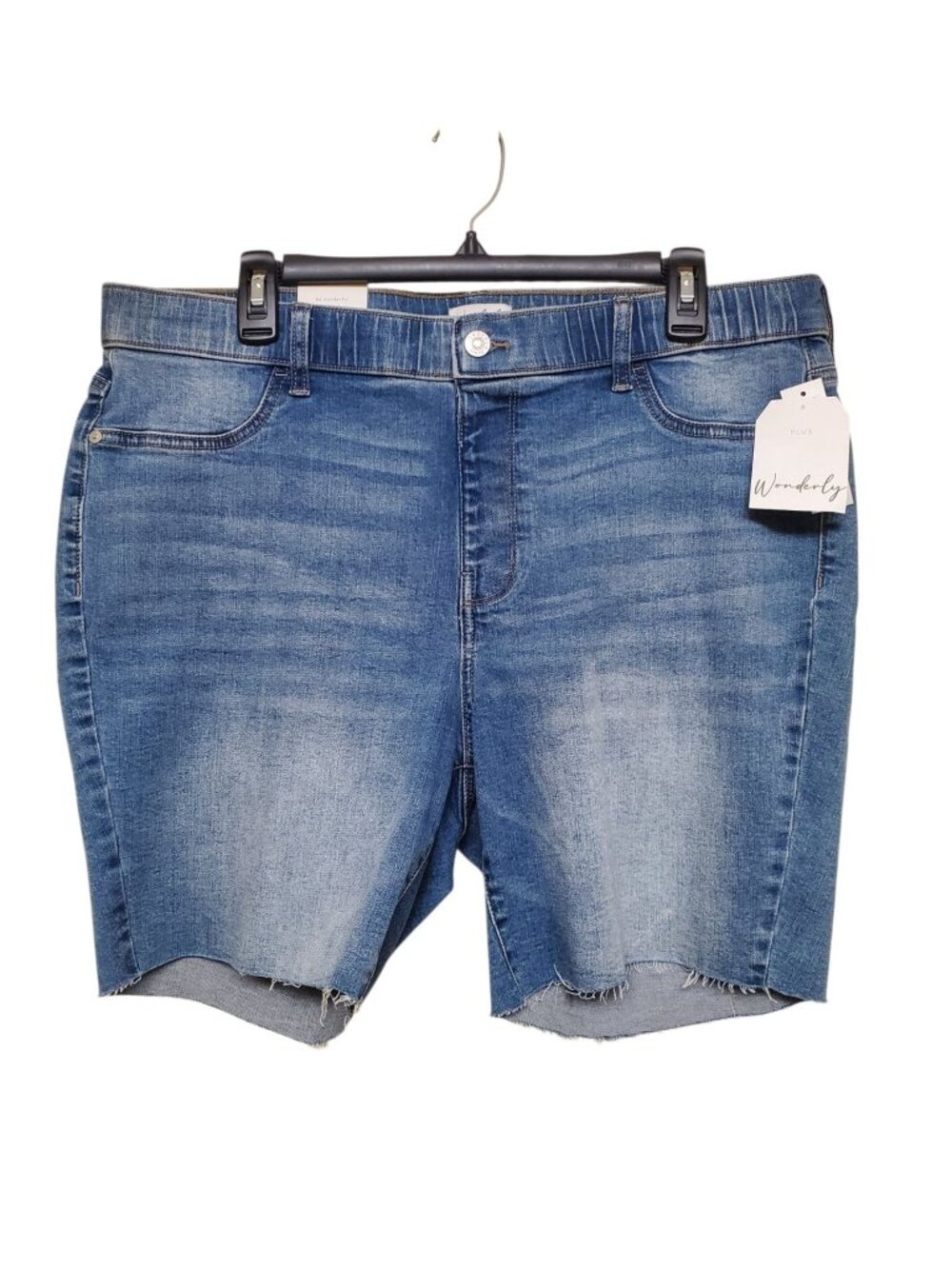Wonderly High Rise Pull On Short Woman's Distressed Raw Hem Midi NWT Plus 16W